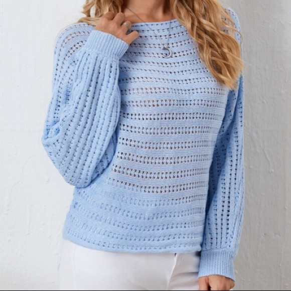 1 LARGE LEFT! Cozy Light Blue Boho Knit Sweater - Picture 4 of 6